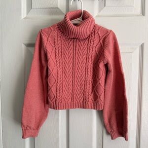 cupcakes & cashmere Rose Cable Knit Turtleneck Sweater